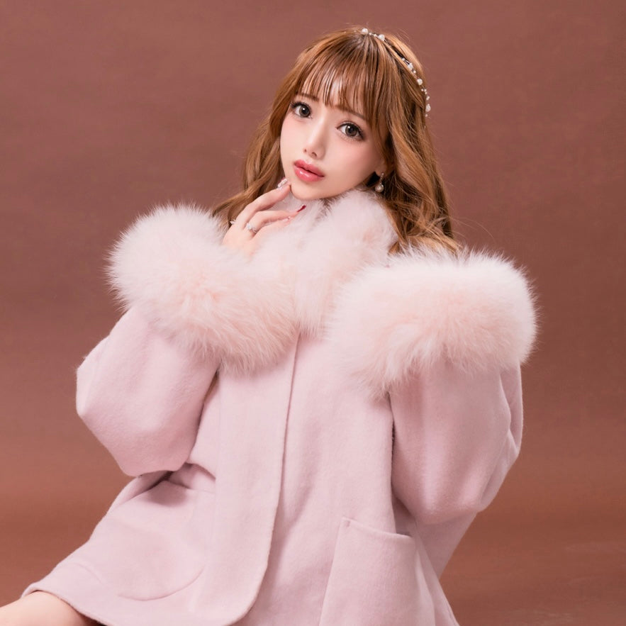 【Y2K】カールドノヒュー　フォックスファーパーカーファーコート　フード　ピンク アウター コート フード パーカー ピンク フリル ファー ダウン