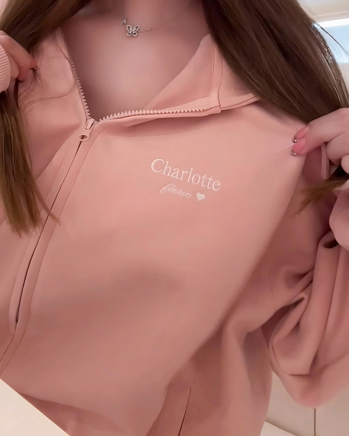 【人気TOP10♡】Charlotteジップパーカー （ローズピンク）