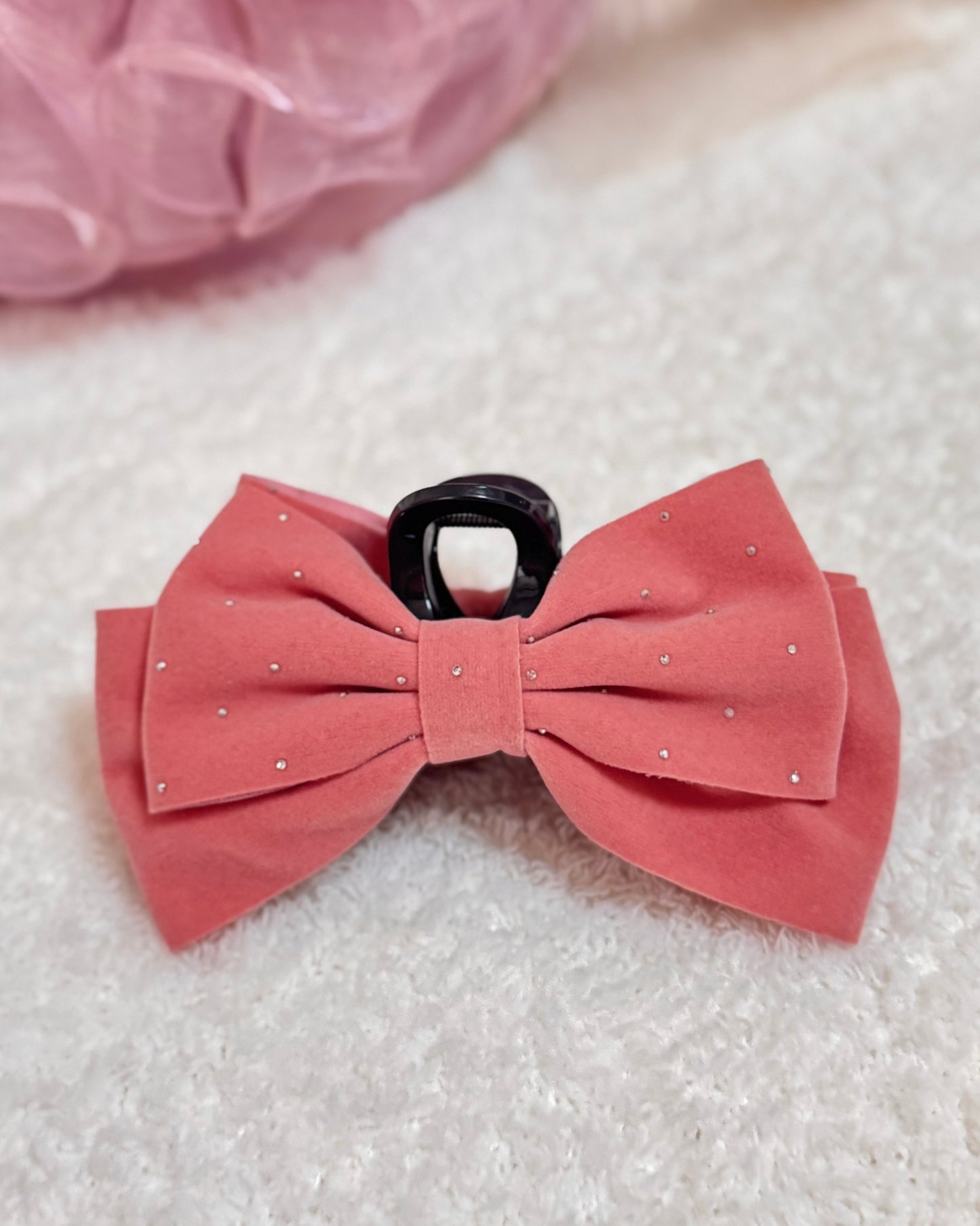 ベロアリボンヘアクリップ Pink