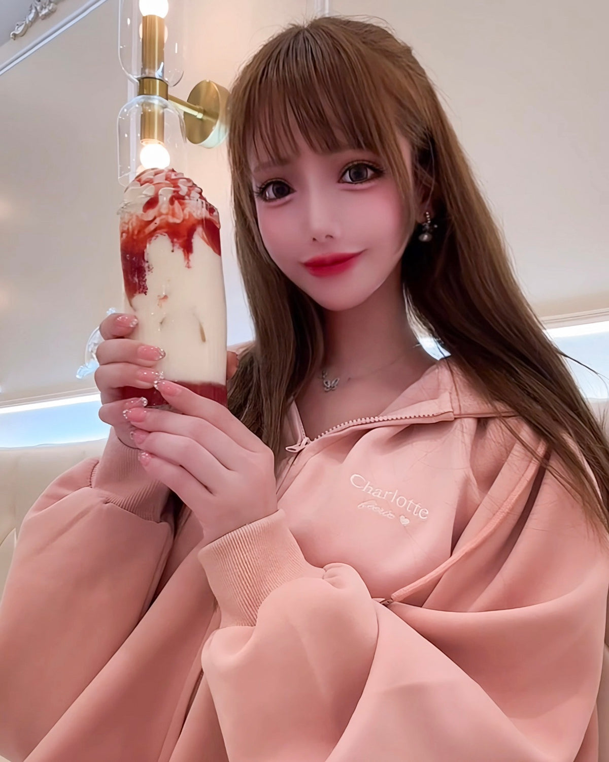 【人気TOP10♡】Charlotteジップパーカー （ローズピンク）