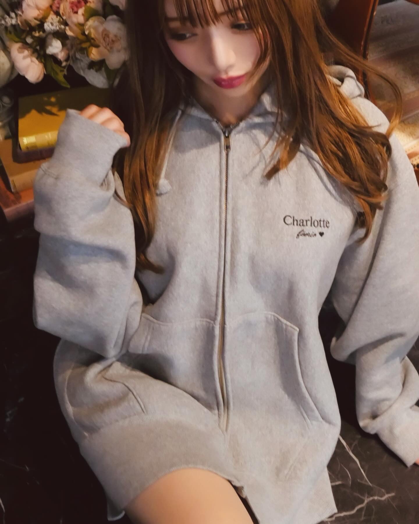 ♡20％OFF♡ Charlotteジップパーカー（グレー）